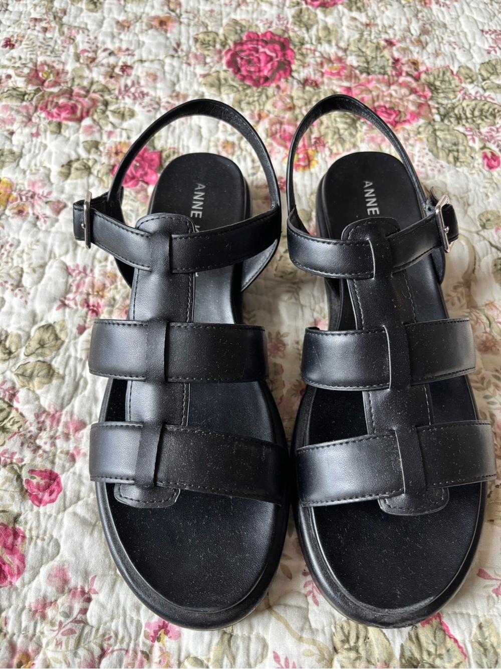 Anne Klein Black Strappy Slingback Sandals